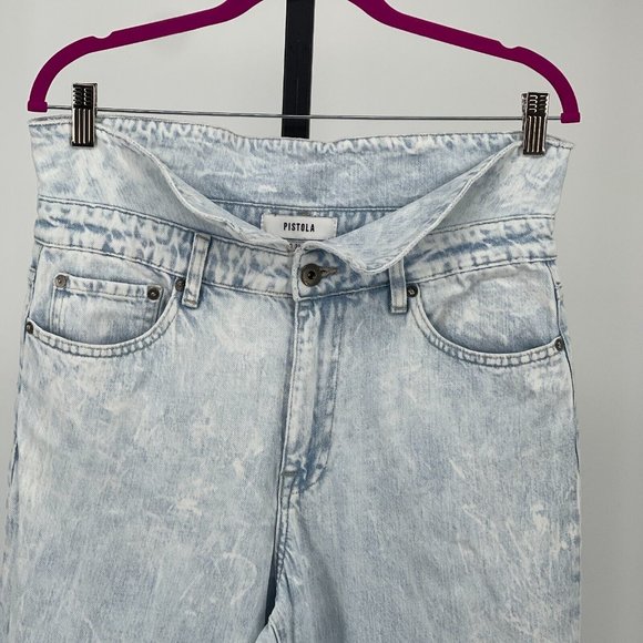 Pistola Fold-over High Rise Jeans Womens sz 30 Relaxed Straight-leg Crush Wash - Picture 5 of 9